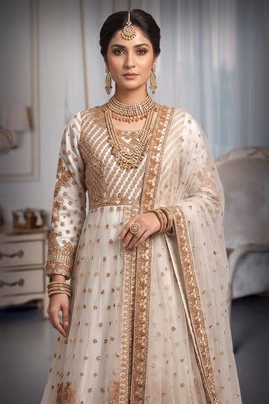 Heavy Worked White Bridal Gown With Stone Work Embellishment — view 1 of 5