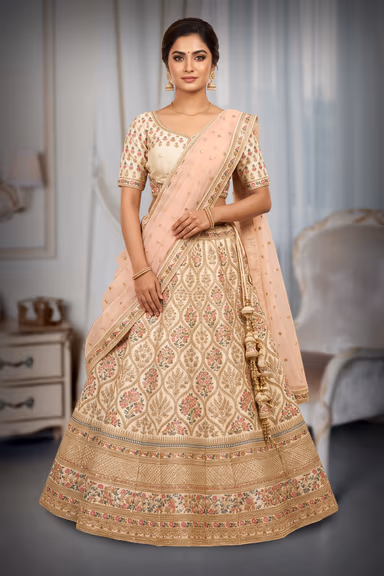 Ivory Bridal Lehenga With Contrasting Floral Thread And Stone Work — view 2 of 2