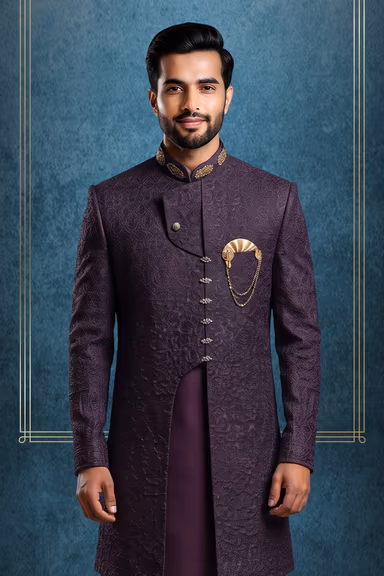 Jacquard Indo-Western Sherwani — view 2 of 3