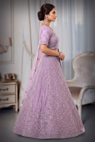 Lavender Embroidered Bridal Lehenga — view 3 of 3