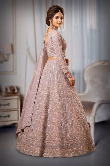 Lavender Heavy Embroidered Bridal Lehenga — view 3 of 3