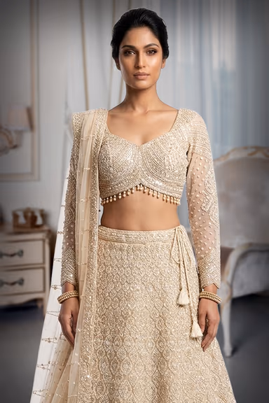 Ivory Handworked Bridal Lehenga — view 1 of 3