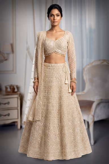Ivory Handworked Bridal Lehenga — view 2 of 3