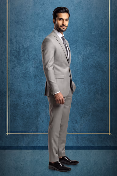 Light Grey Elegant Grooms Suit with Plan work — view 3 of 3