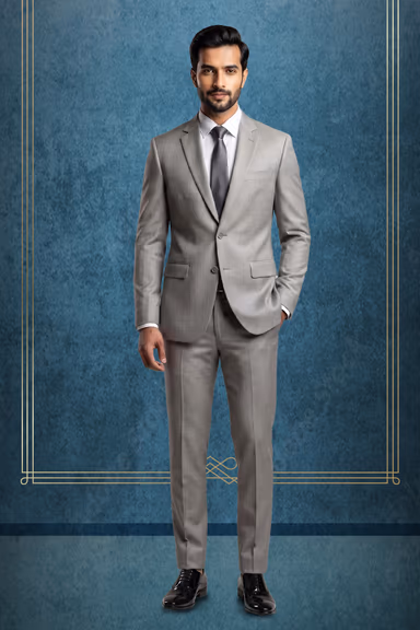 Light Grey Elegant Grooms Suit with Plan work — view 2 of 3