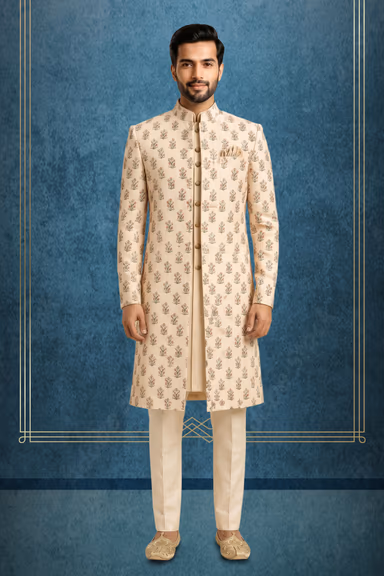 Light Mustard Indo-Western with Elegant Floral Pattern — view 1 of 3