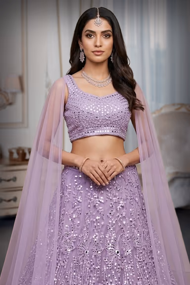 Light Pink Minimal Net Lehenga With Threadwork Details And Same Colour Dupatta — view 1 of 2