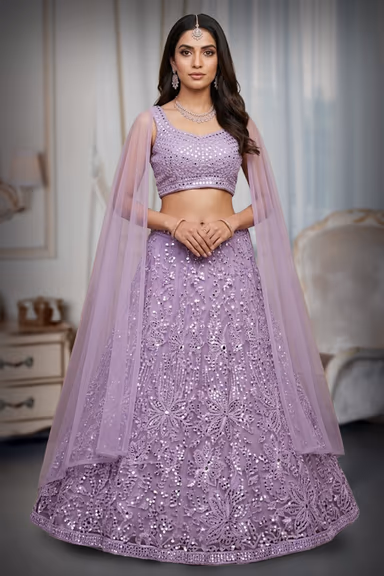 Light Pink Minimal Net Lehenga With Threadwork Details And Same Colour Dupatta — view 2 of 2