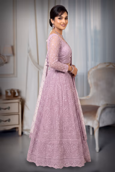 Lilac Embroidered Bridal Lehenga  with Designer Dupatta — view 3 of 3