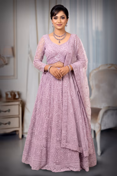 Lilac Embroidered Bridal Lehenga  with Designer Dupatta — view 2 of 3