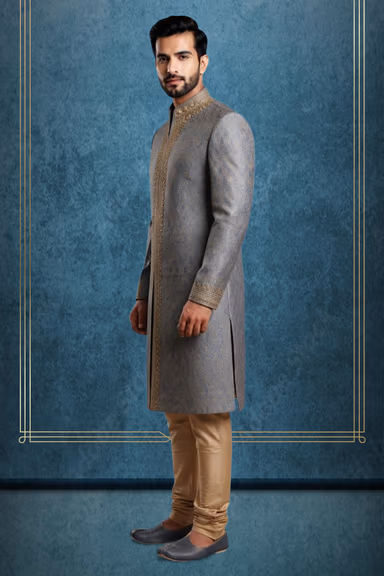 Luxurious Jacquard Ensemble with Zardozi Work and Highlighted Embroidered Hand Cuffs — view 3 of 3