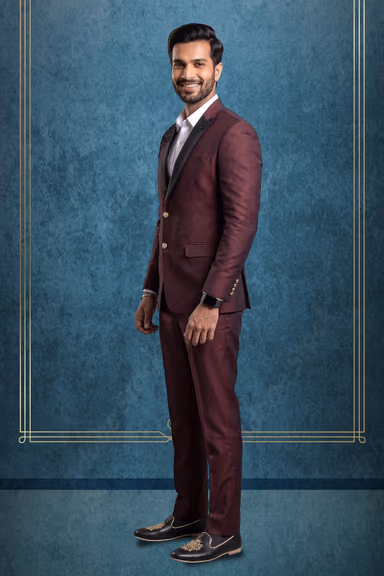 Maroon black Designer Tuxedo Suit with Embroidered Shoulder Work — view 3 of 3