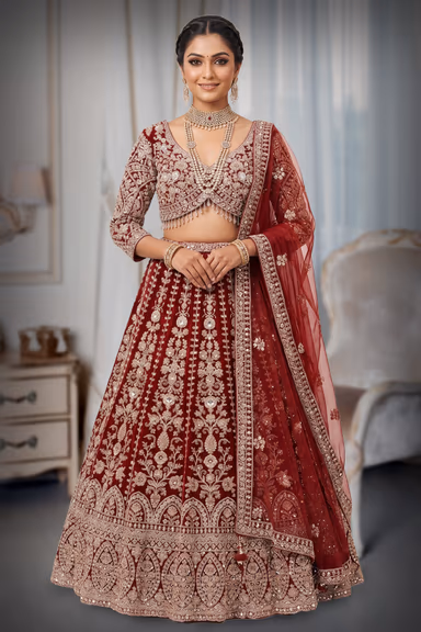 Maroon Royal Bridal Embroidered Lehenga Set — view 2 of 3