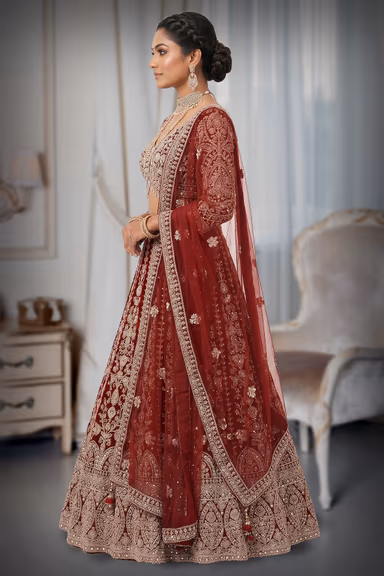 Maroon Royal Bridal Embroidered Lehenga Set — view 3 of 3