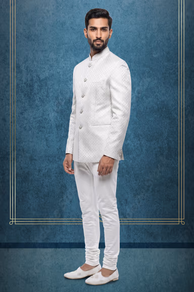 Men's Classic Off-White/Pristine White Jodhpuri Bandhgala Suit Jacket — view 3 of 3