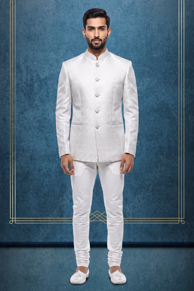 Men's Classic Off-White/Pristine White Jodhpuri Bandhgala Suit Jacket — view 1 of 3