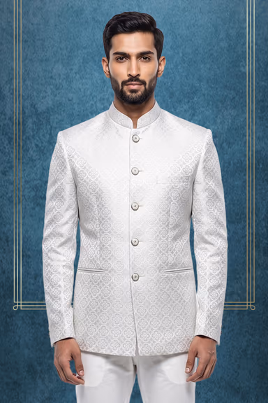 Men's Classic Off-White/Pristine White Jodhpuri Bandhgala Suit Jacket — view 2 of 3
