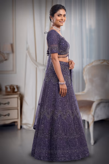 Midnight Blue Designer Lehenga Choli with Heavy Sequin Embroidery and Net Dupatta — view 3 of 3