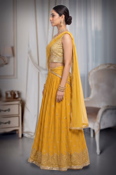 Minimalist Yellow Georgette Lehenga Embellished With Sequin Work And This Comes With Same Colour Blouse And… — view 3 of 4