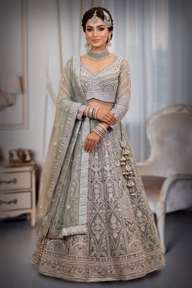 Mint Sage Heavy Pearl  Lehenga Choli Set — view 2 of 3