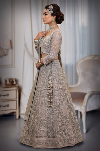 Mint Sage Heavy Pearl  Lehenga Choli Set — view 3 of 3