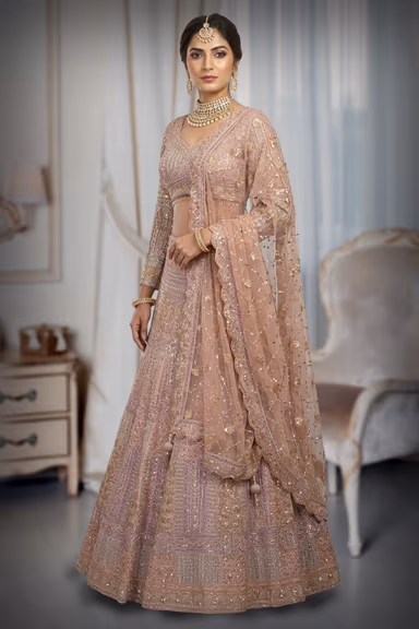 Multicolor Net Lehenga With Exquisite Threadwork And Panel Detailing Throughout The Lehenga — view 3 of 3