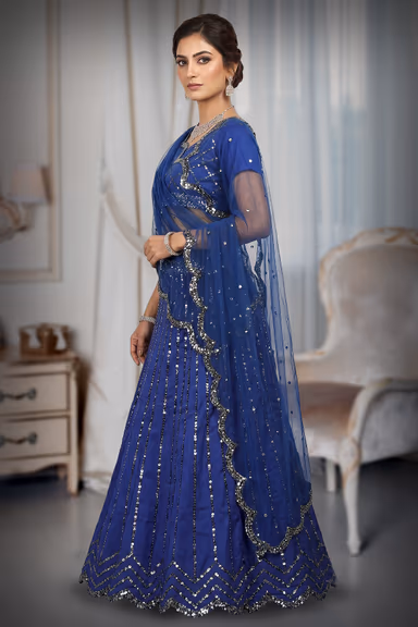 Navy Blue Faux Lehenga With Heavy Sequins And A Well Detailed Border Which Comes With A Detailed Blouse And… — view 3 of 3