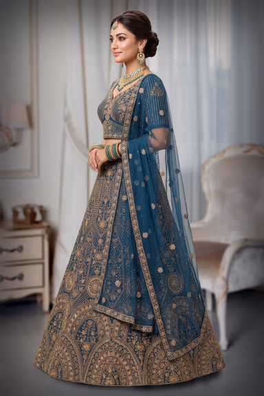 Navy Blue Gold Embroidered Bridal Lehenga — view 3 of 3