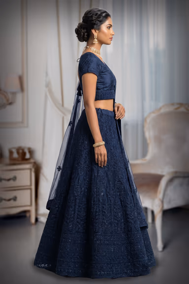 Navy Blue Intricate Embroidered Lehenga — view 3 of 3