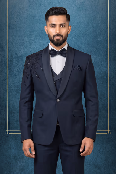 Navy Blue with Stone Embellished Tuxedo — view 2 of 3