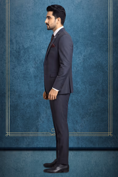 Navy Textured Suit with Brocade Waistcoat for Weddings and Formal Wear — view 3 of 3