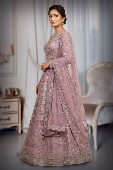 Pastel Peach Heavy Stone Worked Bridal Lehenga — view 3 of 3
