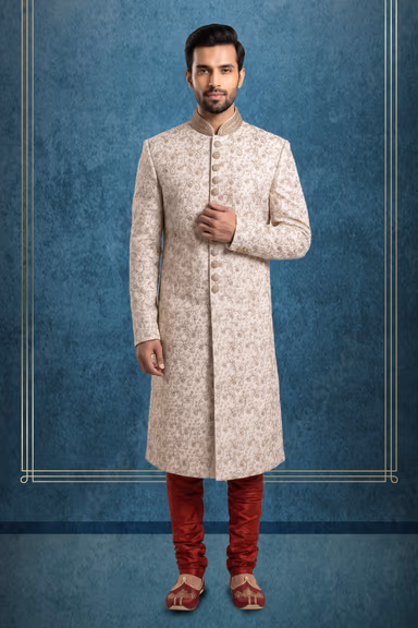 Peachish sherwani — view 1 of 3