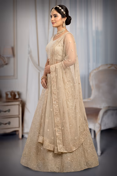 Pearl White Heavy Bridal Lehenga With Stone Work And Pearl Detaii Embellishment — view 3 of 3