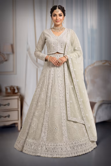 Pista Green Lehenga with Intricate Mirror Work and Pearl Embellishments — view 2 of 3