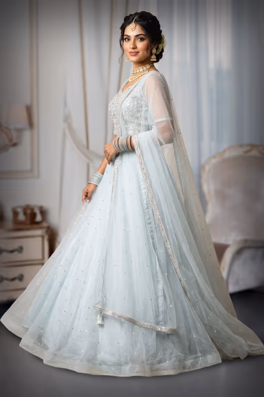 Powder Blue  lehanga with Intricate Hand work on top — view 3 of 3