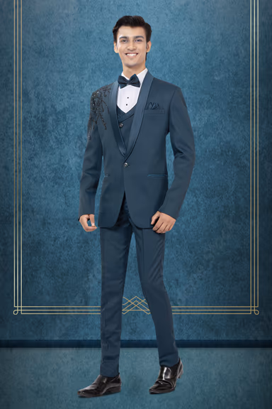 Prussian Blue Handworked Designer Tuxedo In 3 pc Set — view 2 of 4