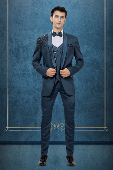 Prussian Blue Handworked Designer Tuxedo In 3 pc Set — view 1 of 4