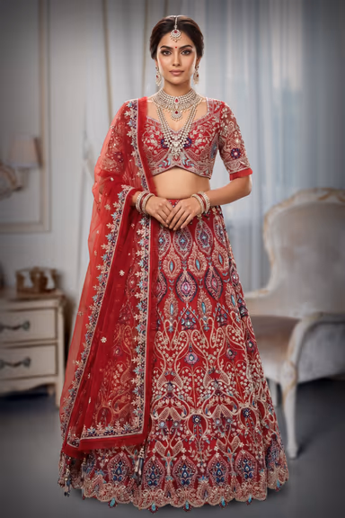 Red Embroidered Bridal Lehenga — view 2 of 2