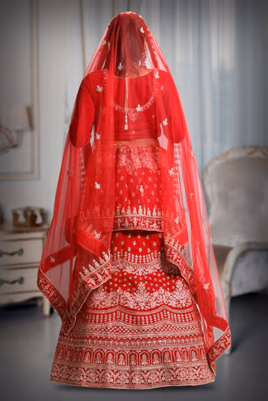 Red embroidery velvet lehenga — view 5 of 5