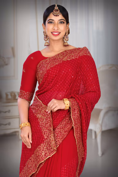 Dark Pink Georgette  Saree — view 1 of 6