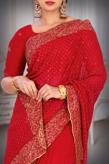 Dark Pink Georgette  Saree — view 3 of 6