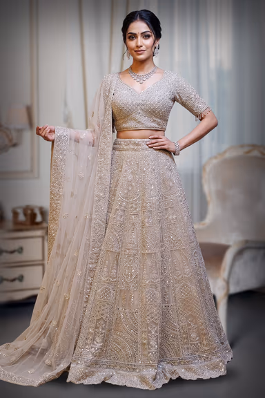 Regal Ivory Lehenga with Intricate Zardozi, Sequins, and Stone Embroidery — view 2 of 2
