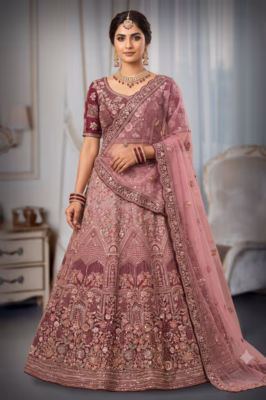Rose Pink  Embroidered Bridal Lehenga — view 2 of 2