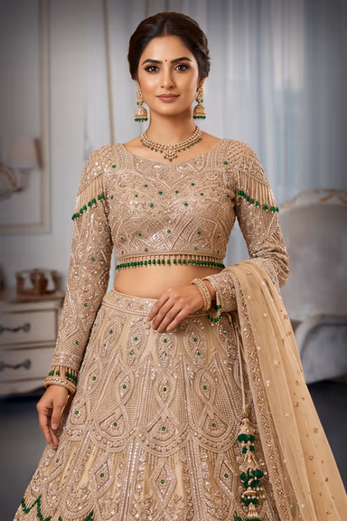 Royal Champagne Embroidered Bridal Lehenga — view 1 of 3