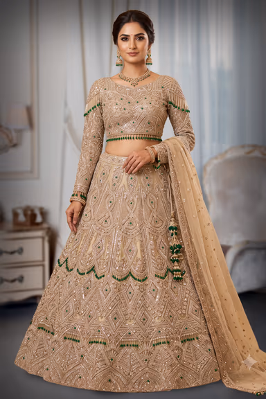 Royal Champagne Embroidered Bridal Lehenga — view 2 of 3