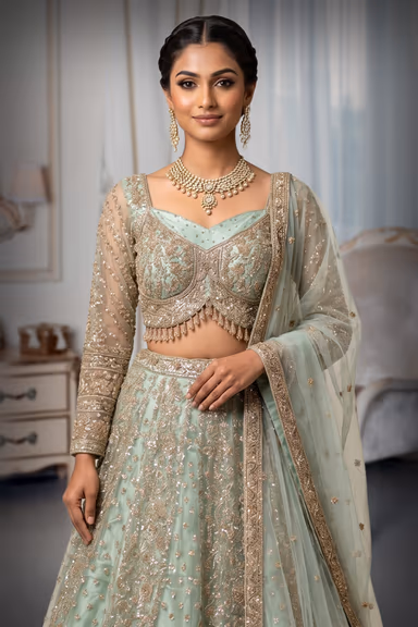 Sage Green Embroidered Lehenga — view 1 of 3