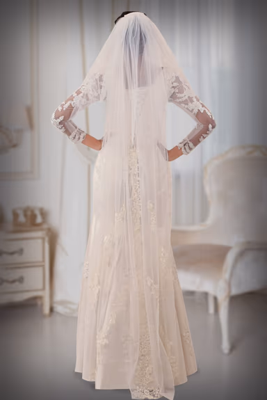 Corded lace and cutbead work in Mermaid dark ivory  gown — view 5 of 6
