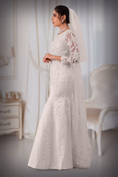 Corded lace and cutbead work in Mermaid dark ivory  gown — view 3 of 6