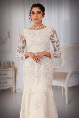 Corded lace and cutbead work in Mermaid dark ivory  gown — view 1 of 6